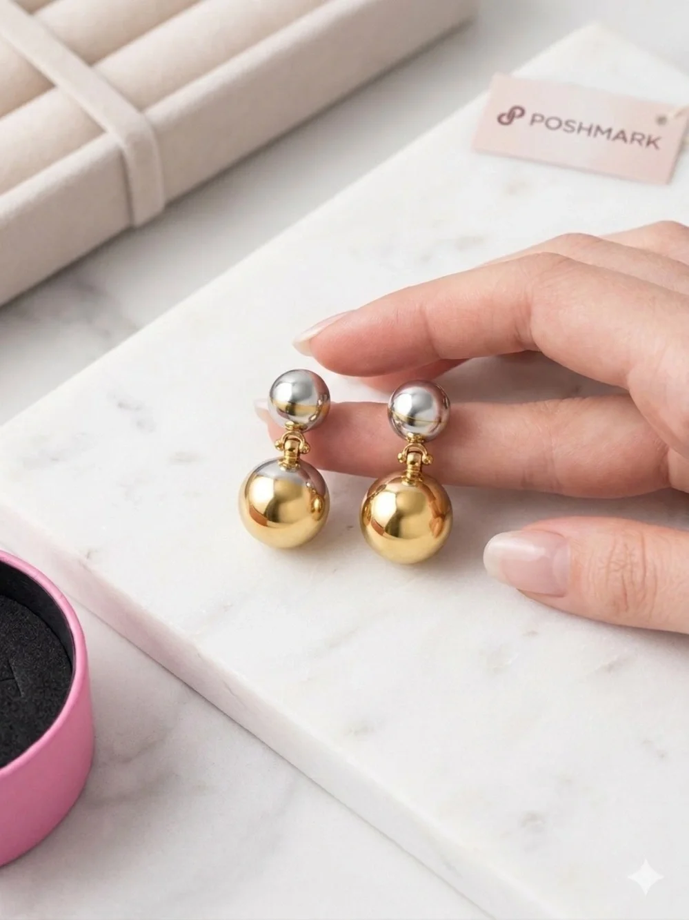 Two-Tone Gold & Silver Tone Drop Ball Earrings